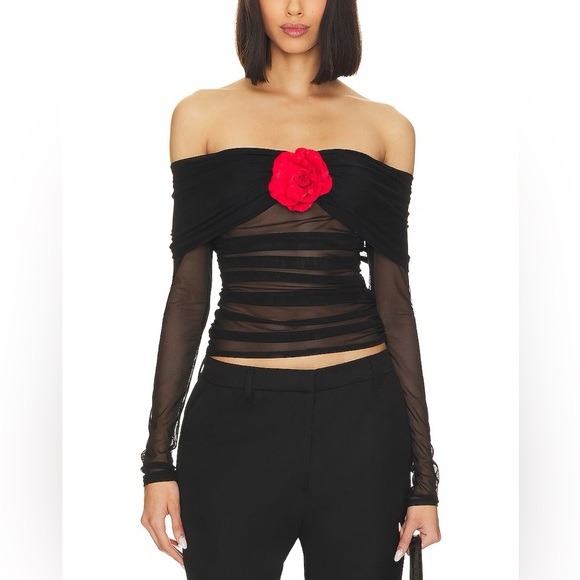 Amanda Uprichard Tops - AMANDA UPRICHARD X Revolve Nellia Blouse Y2K Sheer Mesh 3D Rosette Top